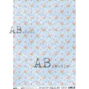 Fond bleu fleuri - A3